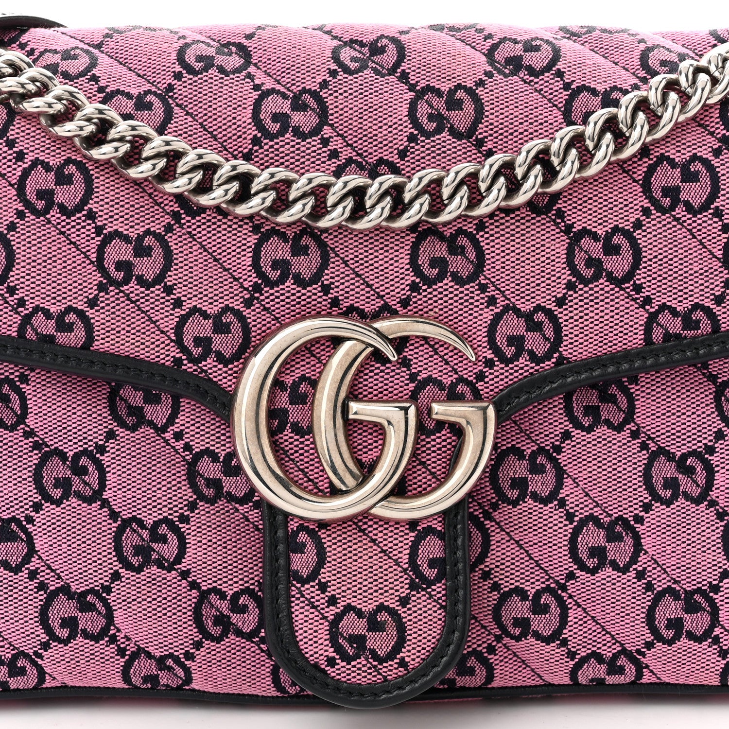 Gucci Monogram Multicolor Matelasse Diagonal Small GG Marmont Shoulder Bag Pink Blue 8 of 10