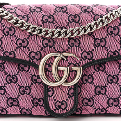 Gucci Monogram Multicolor Matelasse Diagonal Small GG Marmont Shoulder Bag Pink Blue 8 of 10