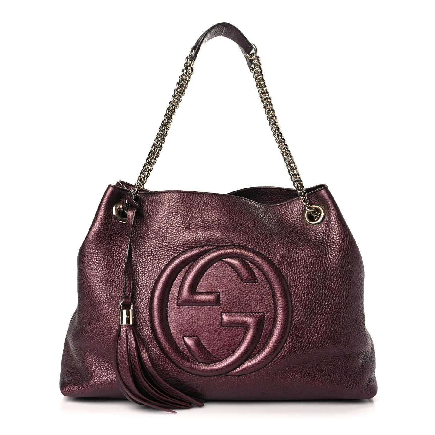 Metallic Cellarius Calfskin Medium Soho Chain Shoulder Bag Classic Burgundy