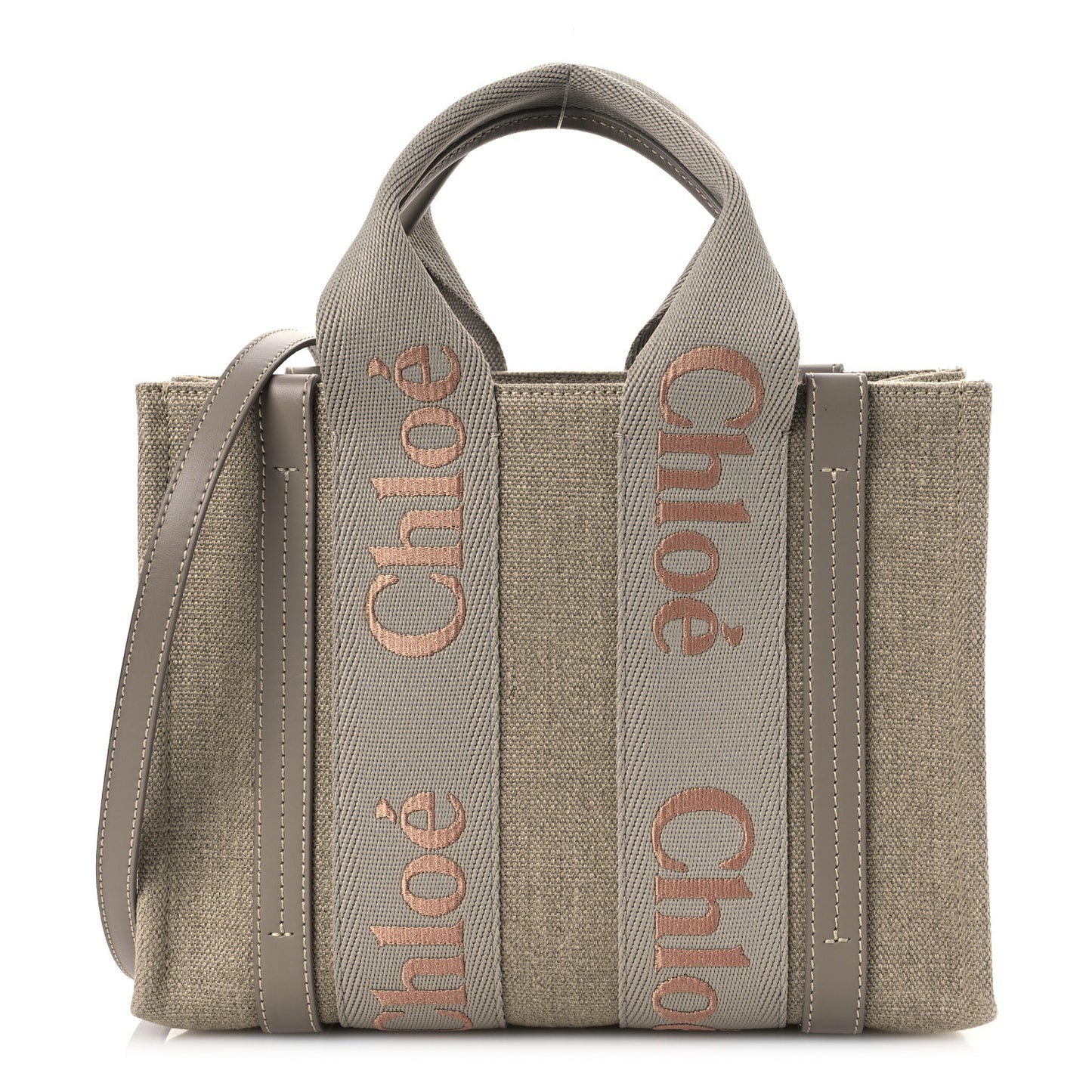 Cotton Calfskin Small Woody Ribbon Tote With Strap  Beige Taupe