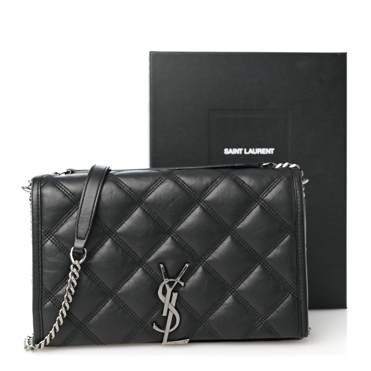 Lambskin Diamond Quilted Becky Chain Wallet Black
