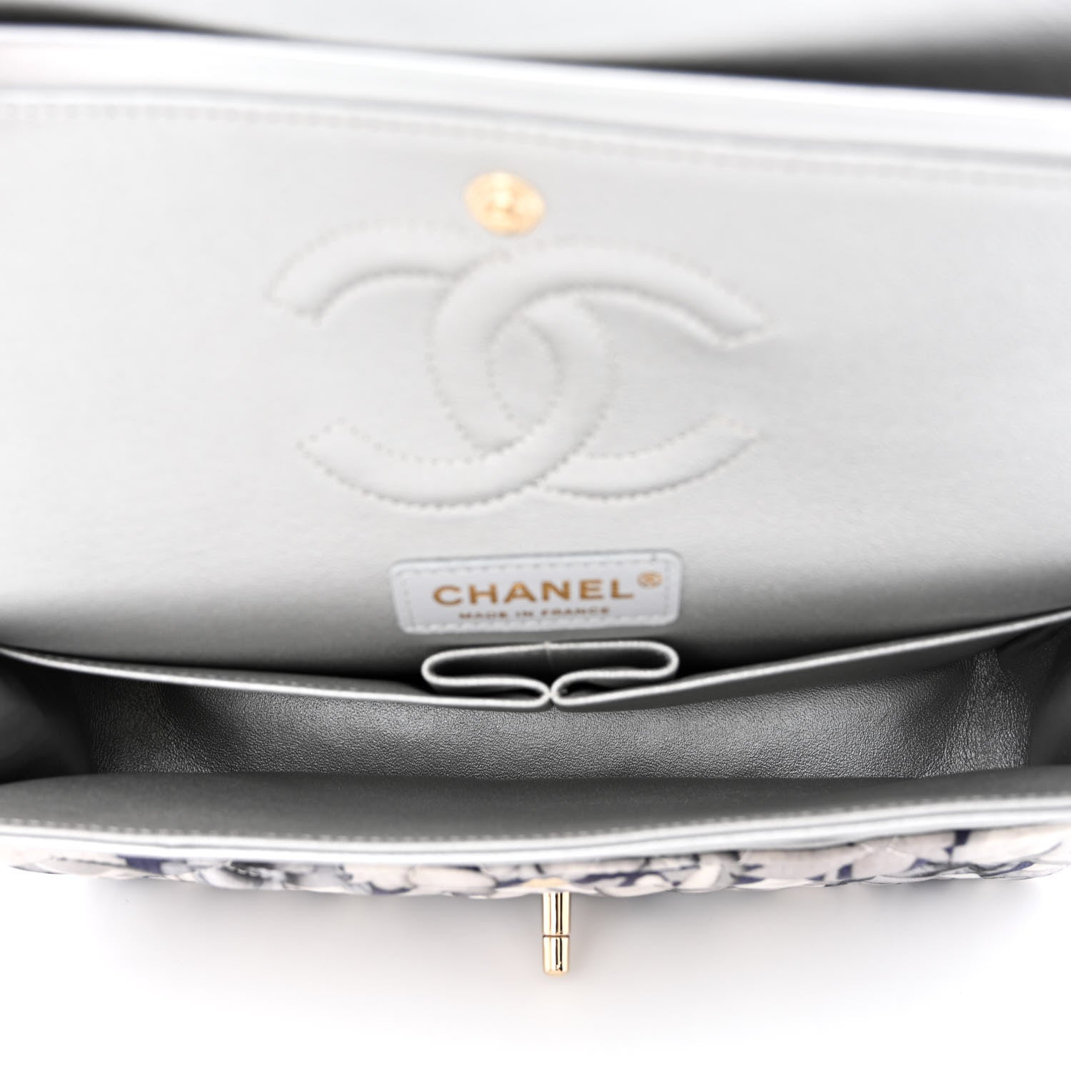 Chanel Nylon Quilted Medium Cat Emoticon Double Flap Navy Grey Ecru 5 of 12