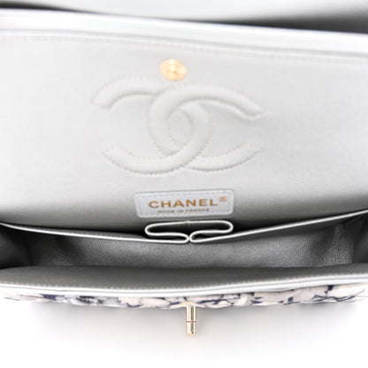 Chanel Nylon Quilted Medium Cat Emoticon Double Flap Navy Grey Ecru 5 of 12