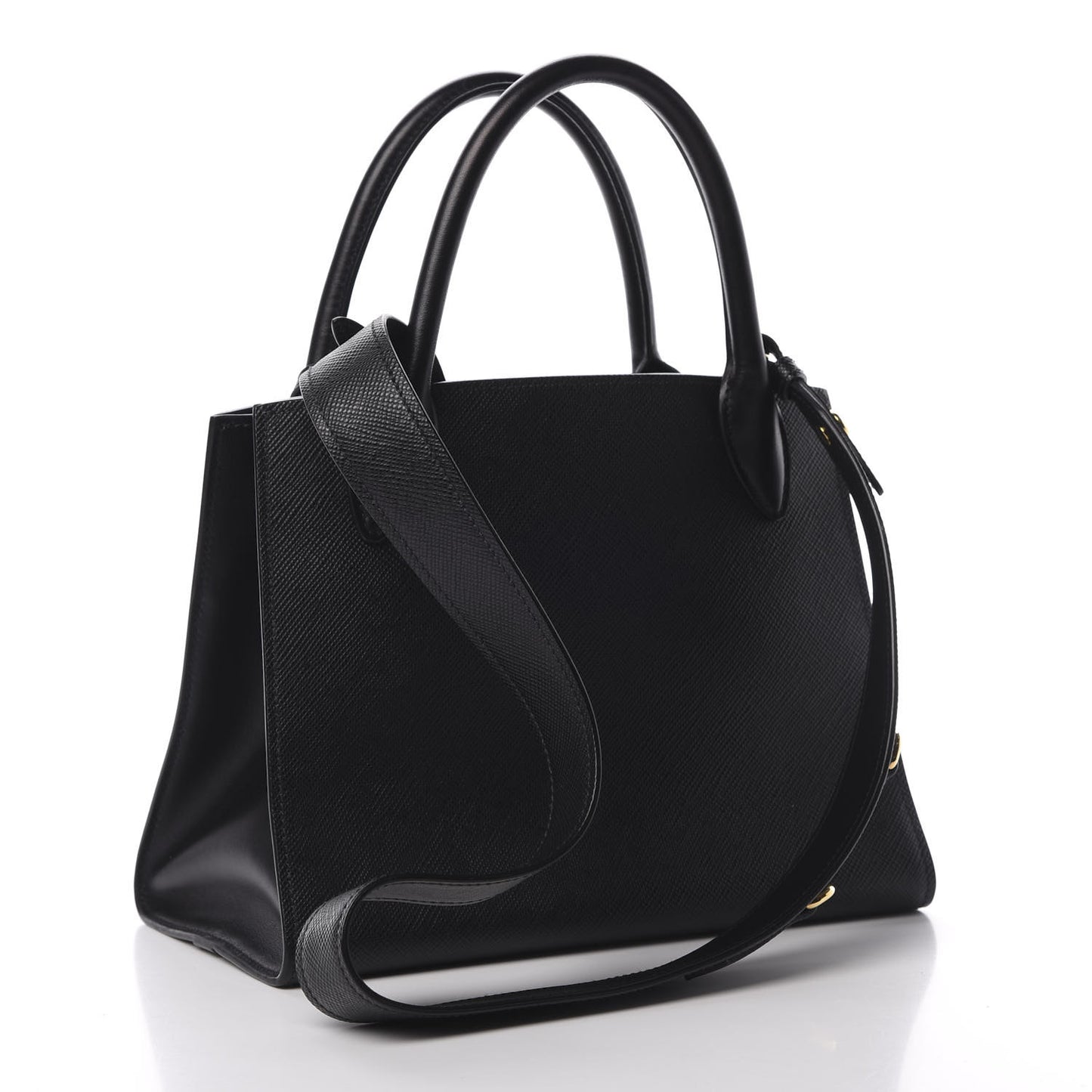 Saffiano Cuir Calfskin Small Monochrome Top Handle Tote Black