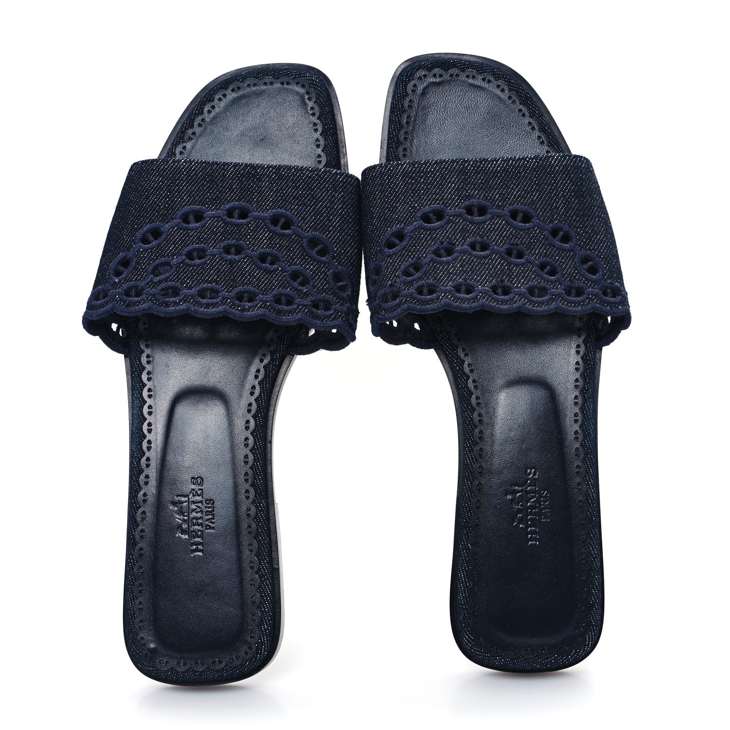 Hermes Denim Chaine d'Ancre Gaelle Sandals 38.5 Blue 2 of 8