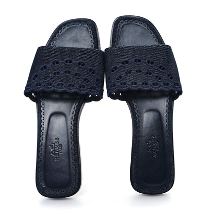Hermes Denim Chaine d'Ancre Gaelle Sandals 38.5 Blue 2 of 8