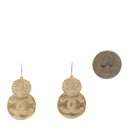 Chanel Metal Round CC Medallion Drop Earrings Gold 2 of 5