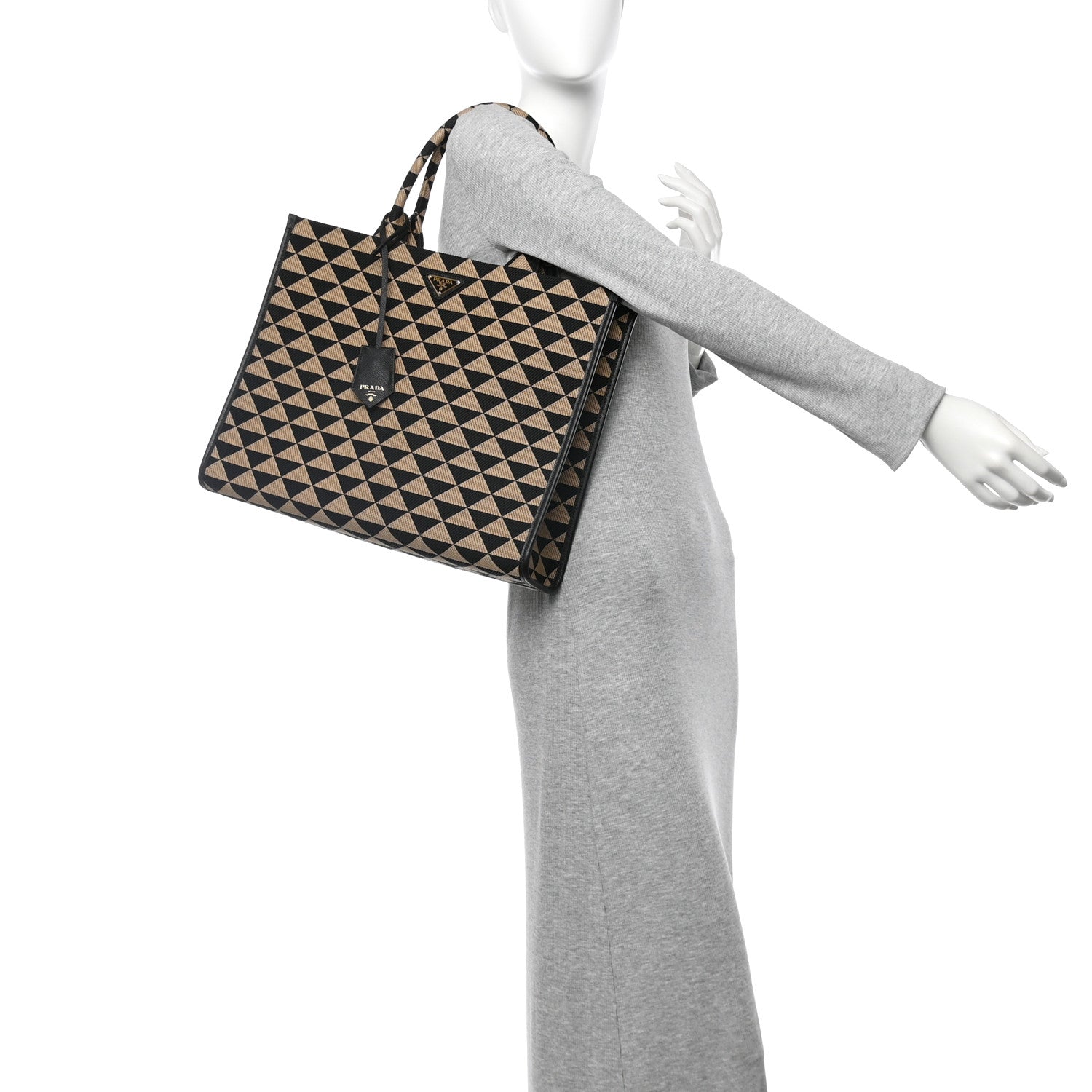 Prada Jacquard Saffiano Triangolo Symbole Embroidered Large Tote Black Corda 2 of 10