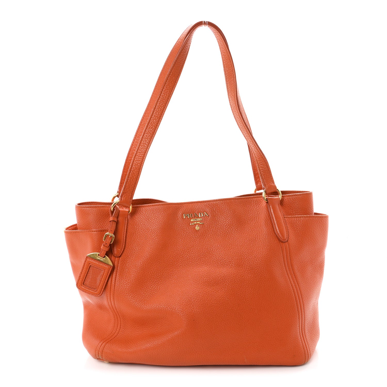 Prada Vitello Daino Side Pocket Tote Papaya 1 of 12