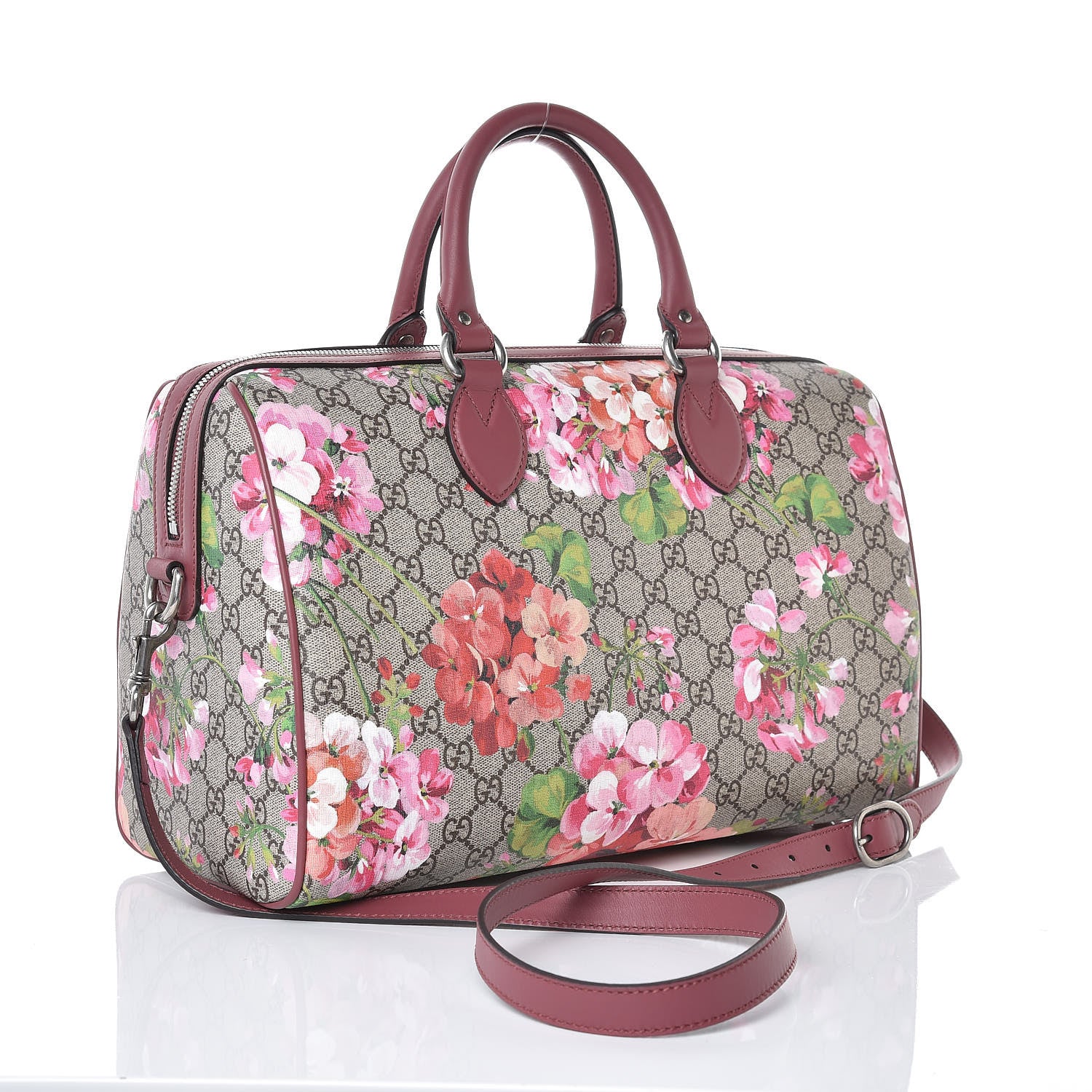 Gucci GG Supreme Monogram Blooms Medium Boston Beige Multicolor Dry Rose 3 of 10