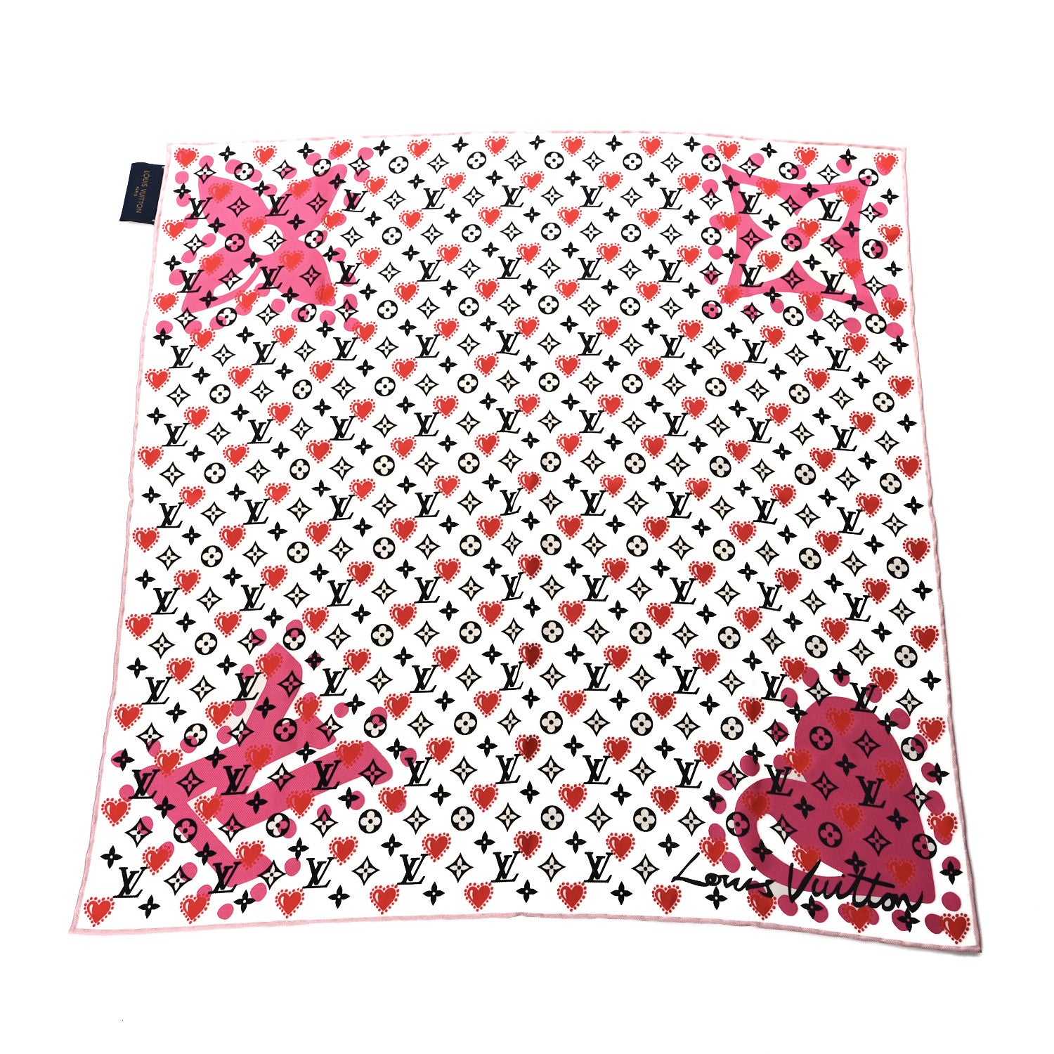 Louis Vuitton Silk I LV U Square 45 Scarf Pink White 1 of 4