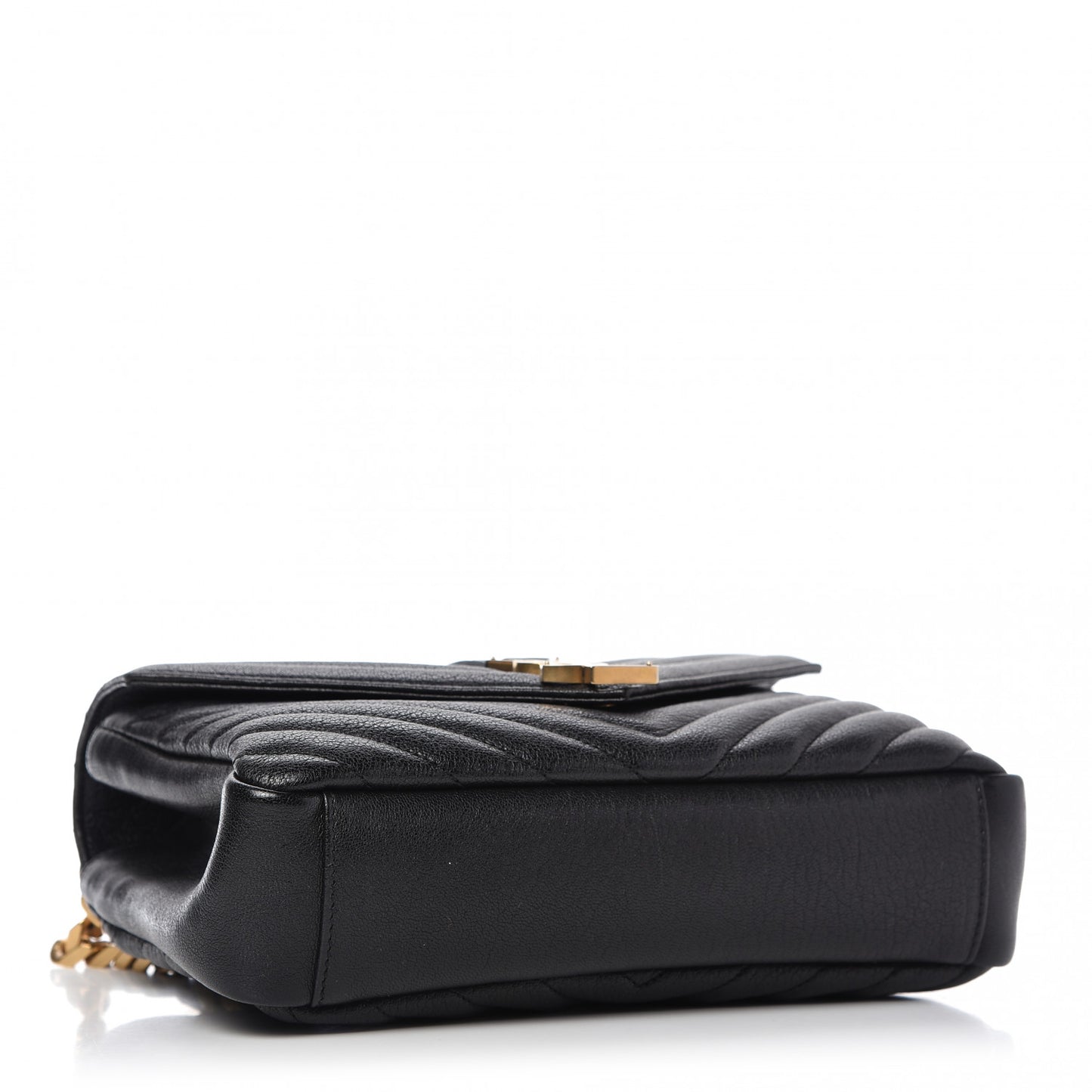 Sheepskin Matelasse Chevron Monogram Medium College Bag Black