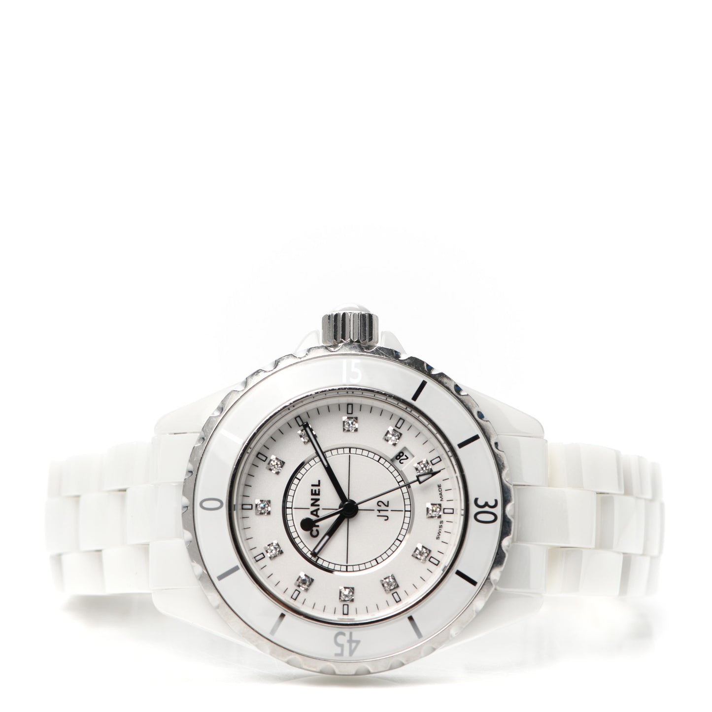 Stainless Steel Ceramic Diamond 33mm J12 Quartz Watch White