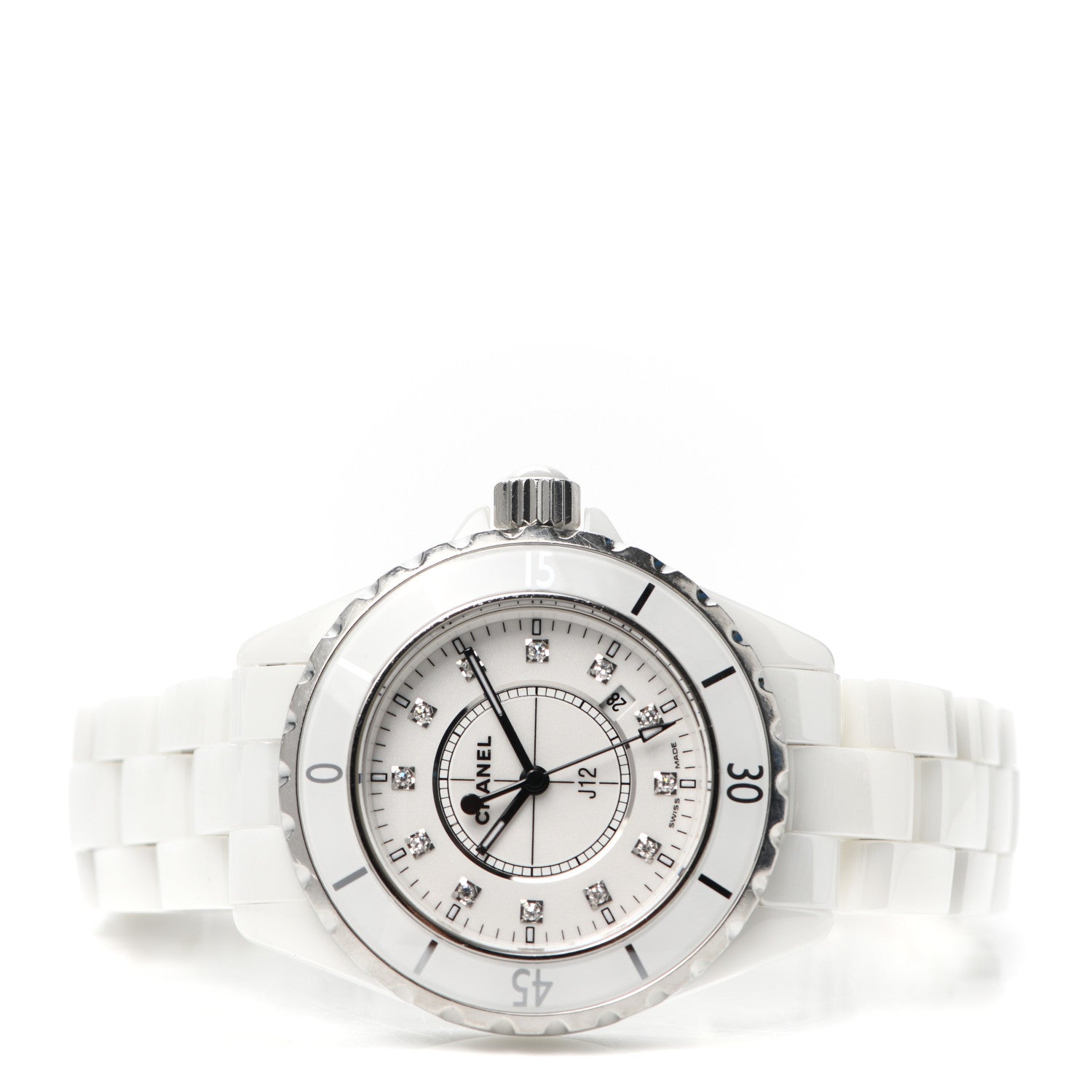 Chanel Stainless Steel Ceramic Diamond 33mm J12 Quartz Watch White 2 of 4