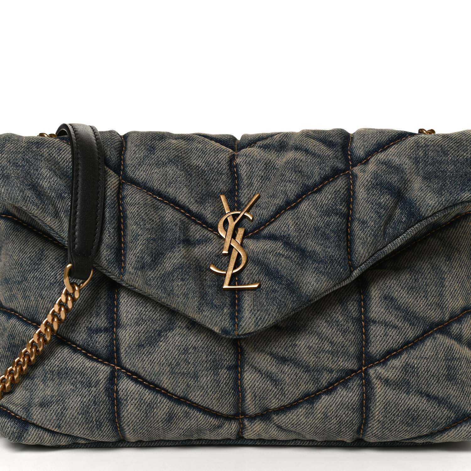Saint Laurent Denim Quilted Toy Loulou Puffer Monogram Chain Satchel Blue Black 8 of 12
