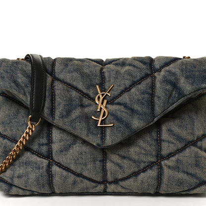 Saint Laurent Denim Quilted Toy Loulou Puffer Monogram Chain Satchel Blue Black 8 of 12