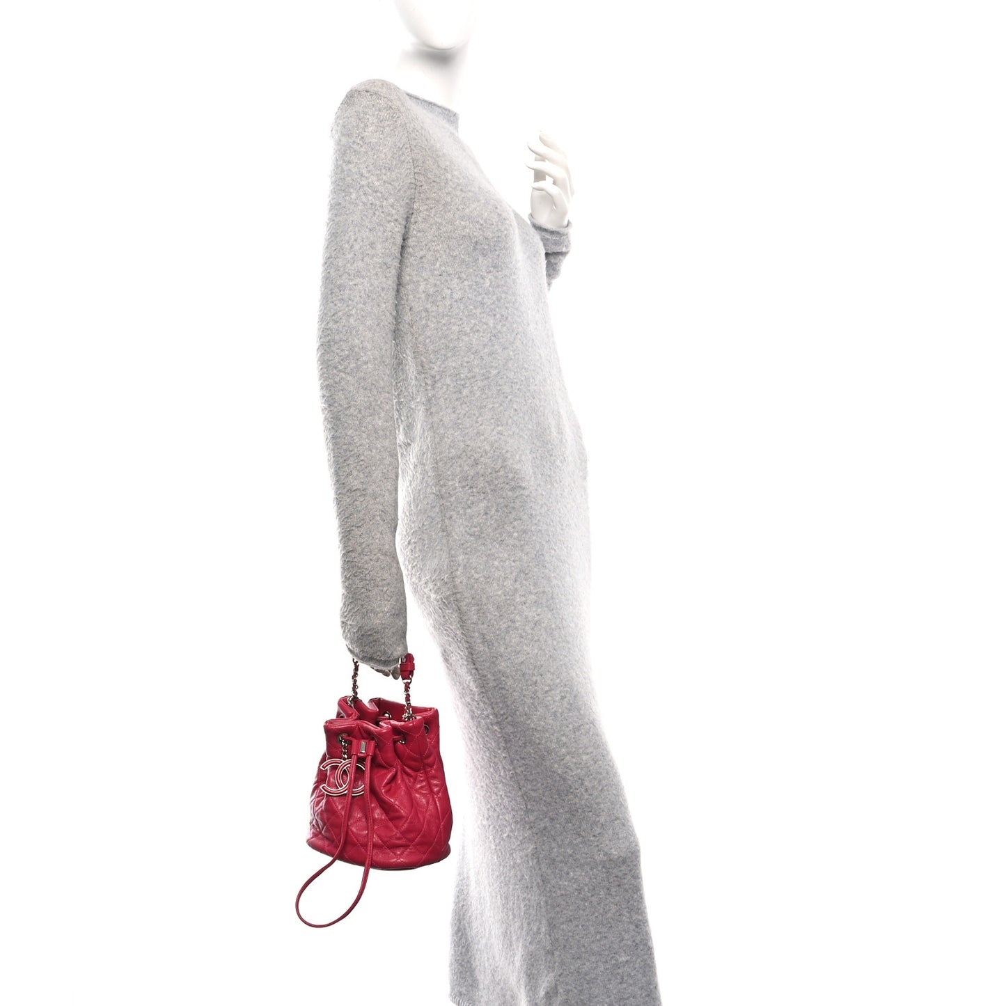 Lambskin Quilted CC Chain Bucket Bag Pink