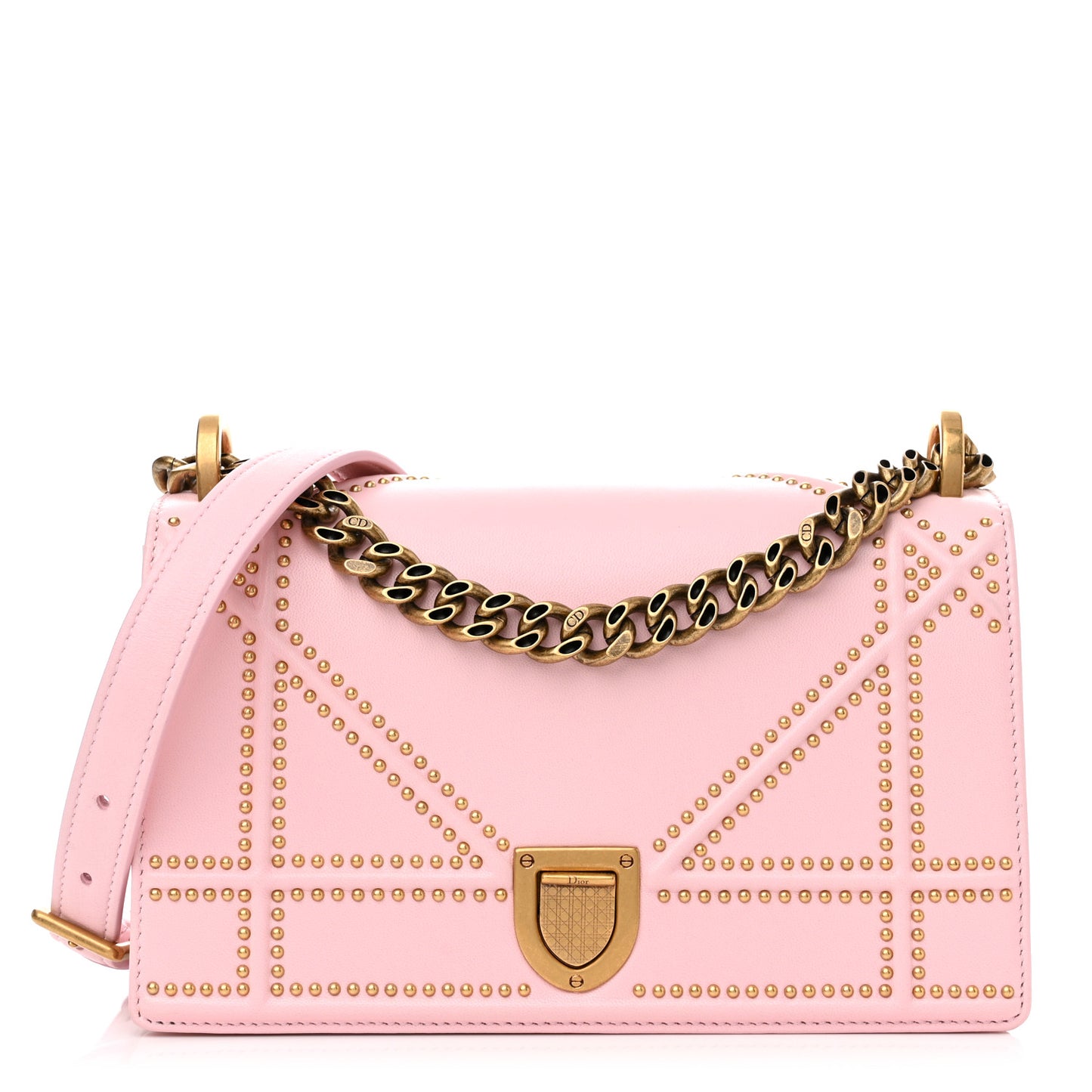 Lambskin Studded Small Diorama Flap Bag Baby Pink