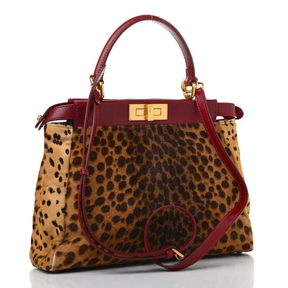 Fendi Calf Hair Leopard Print Medium Peekaboo Iconic Satchel Rosso Cilegia 2 of 4