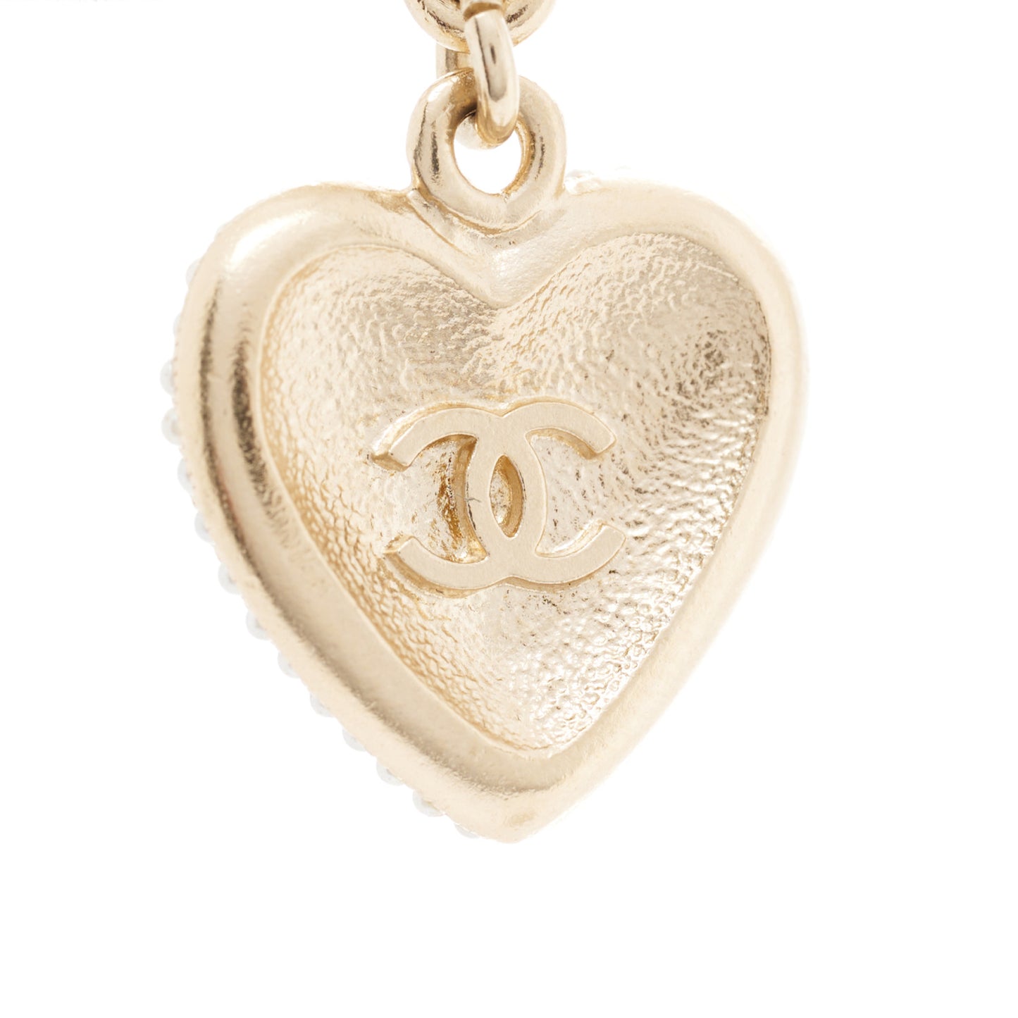 Pearl Crystal CC Heart Drop Earrings Gold White