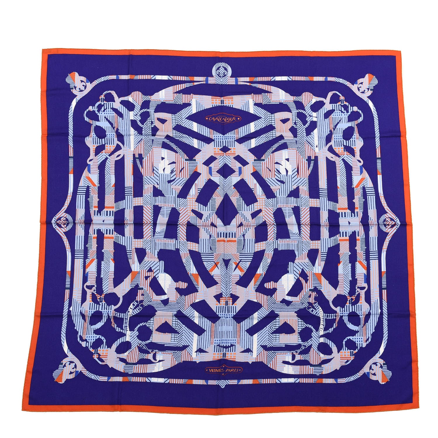 Hermes Cashmere Silk Cavalcadour Shawl 140 Violet Bleu Jean Orange 1 of 4