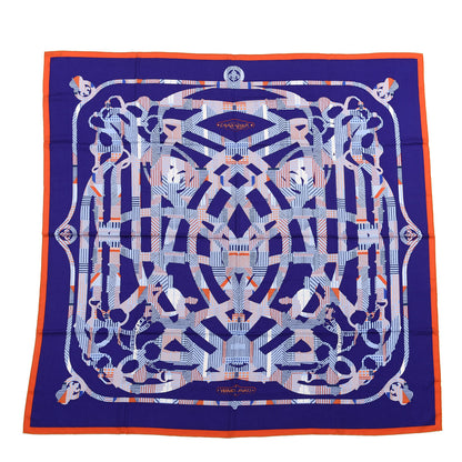 Hermes Cashmere Silk Cavalcadour Shawl 140 Violet Bleu Jean Orange 1 of 4