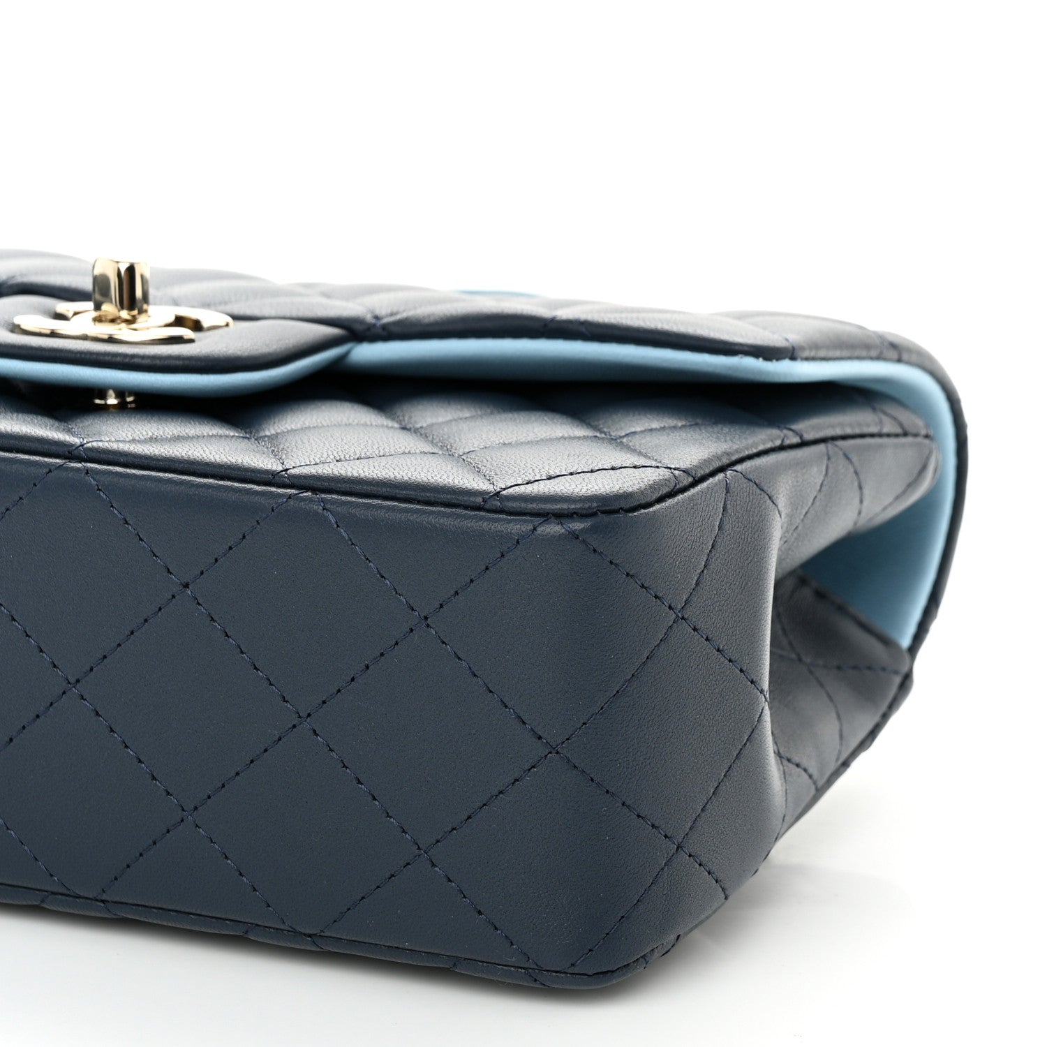 Chanel Lambskin Quilted Bi-Color Mini Top Handle Rectangular Flap Navy Blue Light Blue 10 of 11