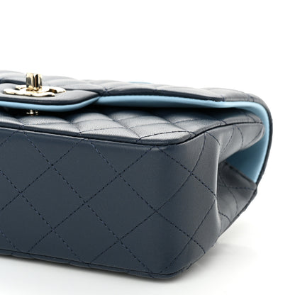 Chanel Lambskin Quilted Bi-Color Mini Top Handle Rectangular Flap Navy Blue Light Blue 10 of 11