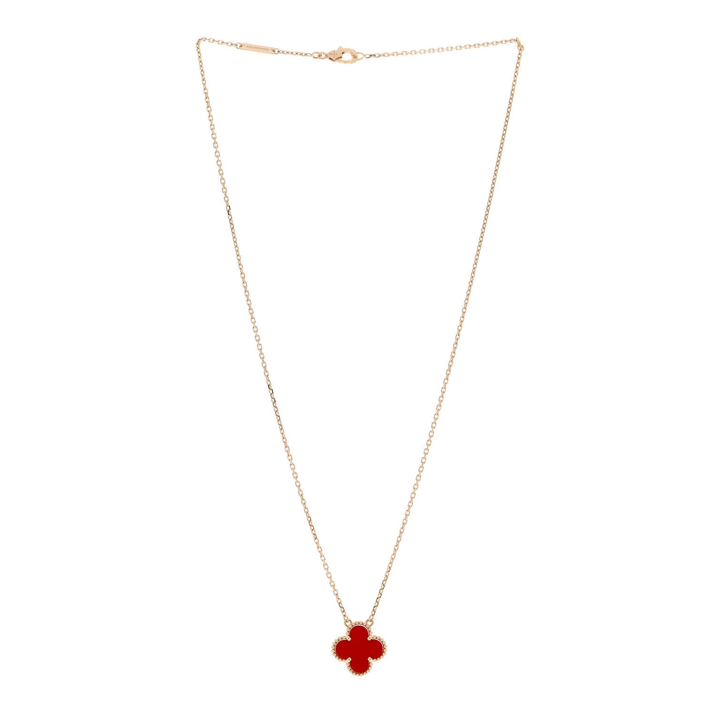 18K Yellow Gold Carnelian Vintage Alhambra Pendant Necklace
