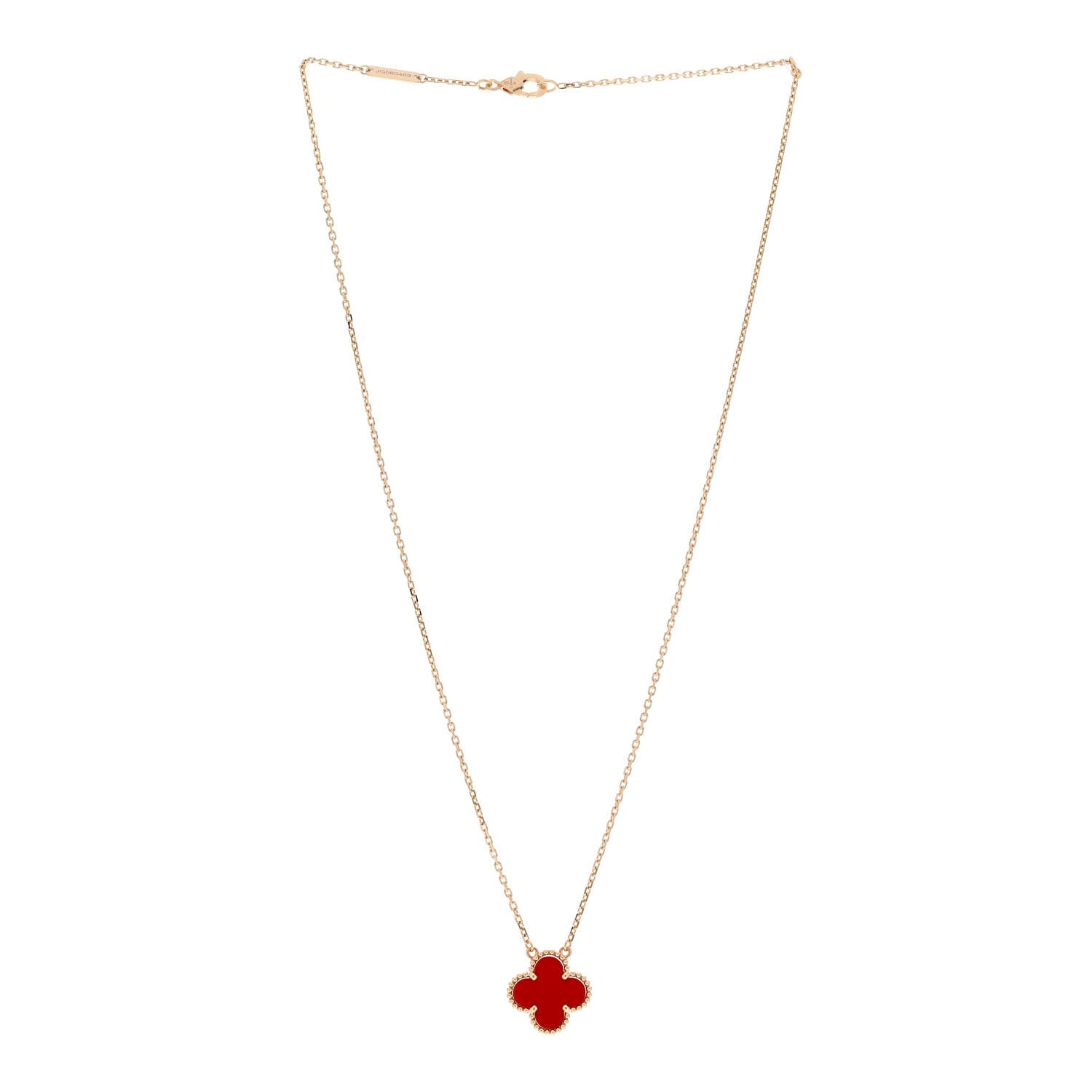 Van Cleef & Arpels 18K Yellow Gold Carnelian Vintage Alhambra Pendant Necklace 3 of 5