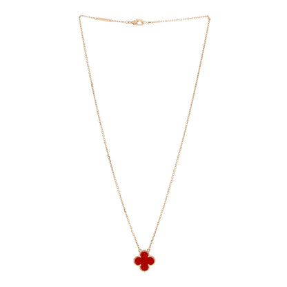Van Cleef & Arpels 18K Yellow Gold Carnelian Vintage Alhambra Pendant Necklace 3 of 5