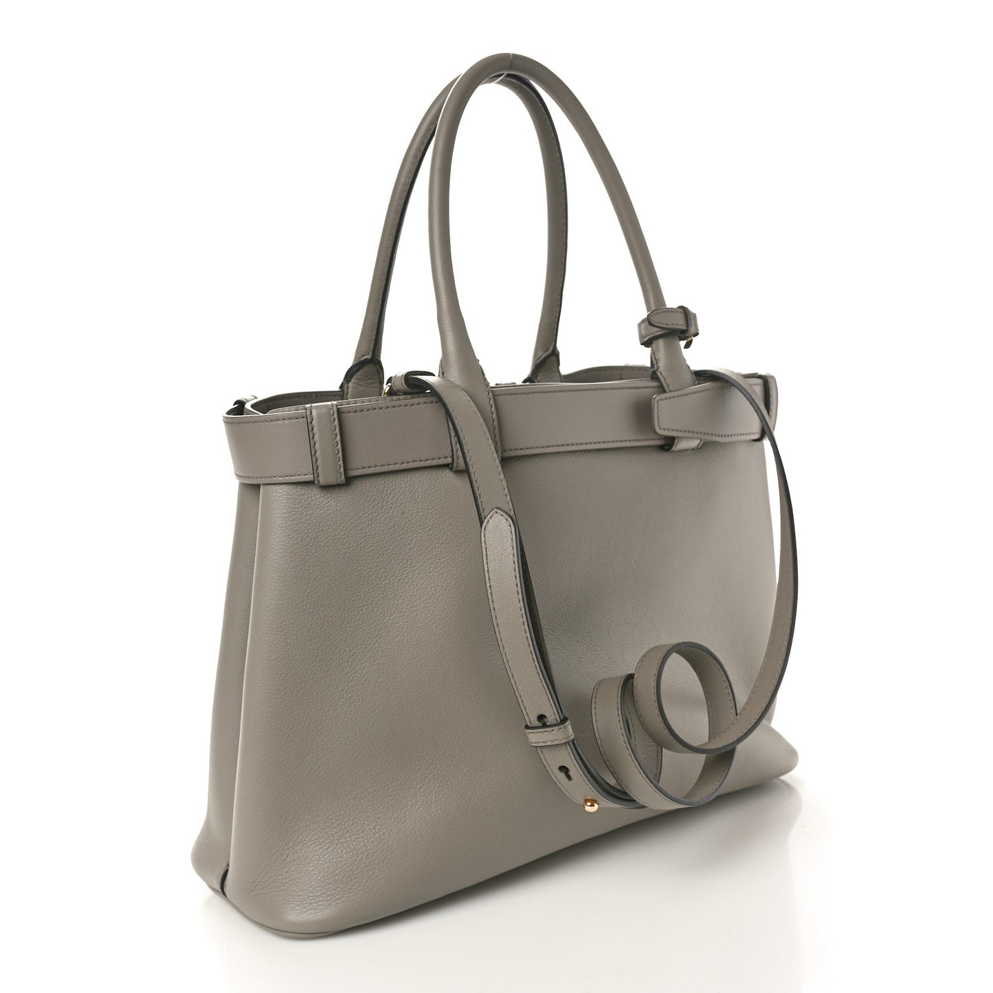 Soft Grain Calfskin Large Buckle Bag With Belt Argilla