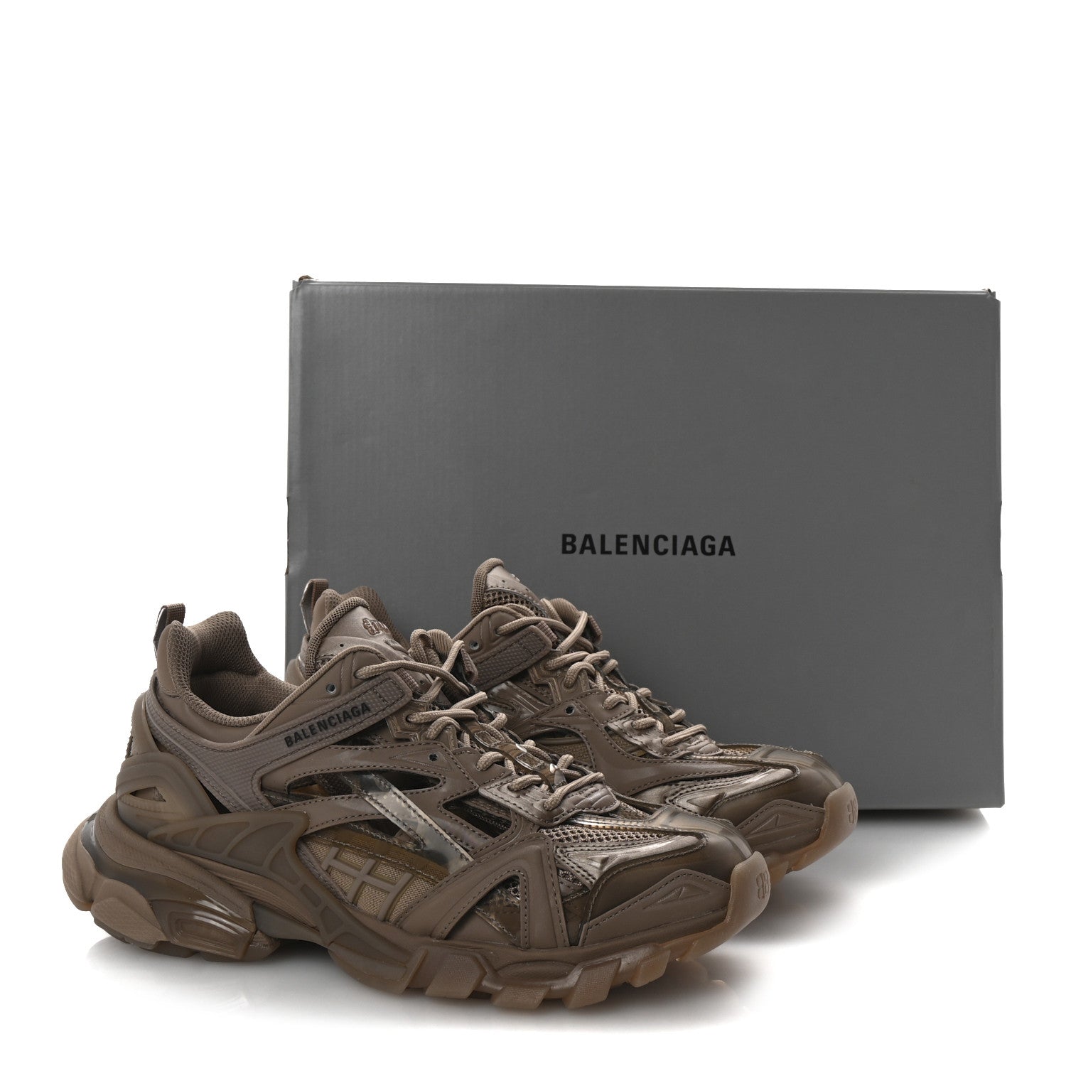 Balenciaga Rubber Mesh Monocolor Clear Sole Womens Track.2 Open Sneakers 39 Dark Beige 10 of 10