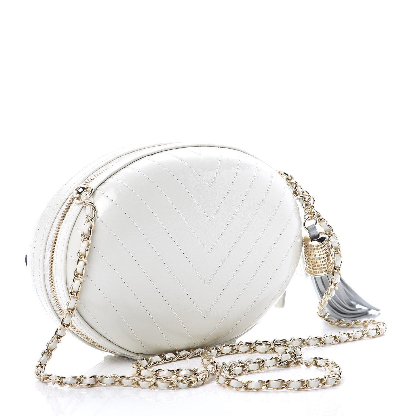 Embroidered Lambskin Chevron Quilted La Pausa Evening Bag White