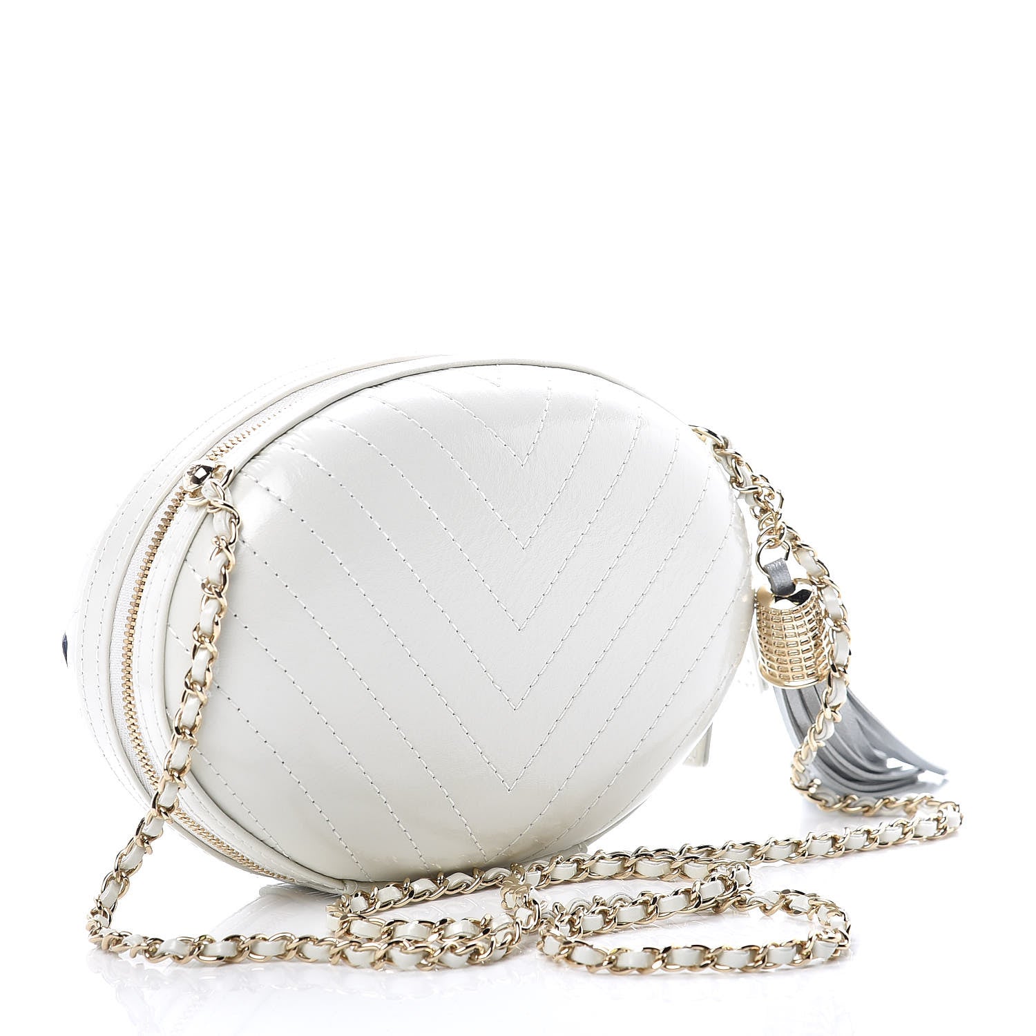 Chanel Embroidered Lambskin Chevron Quilted La Pausa Evening Bag White 3 of 8