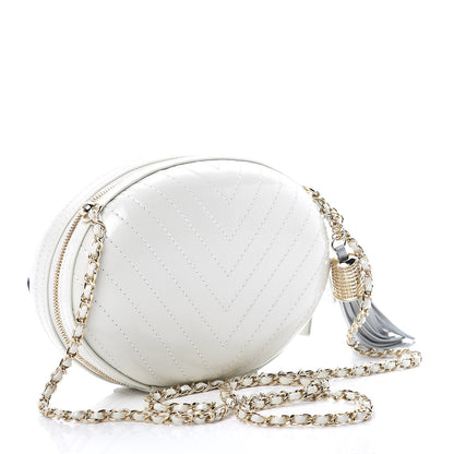 Chanel Embroidered Lambskin Chevron Quilted La Pausa Evening Bag White 3 of 8