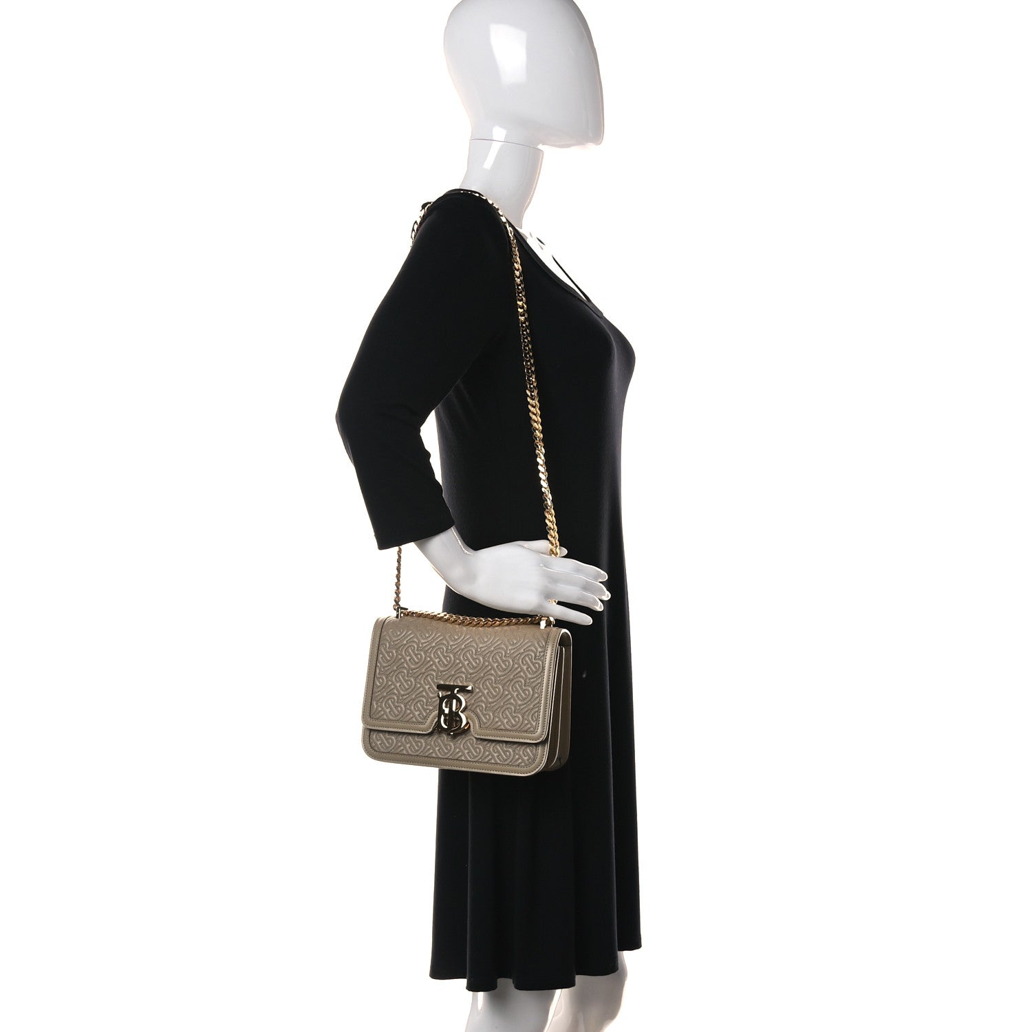 Burberry Calfskin Monogram Embossed Small TB Chain Bag Honey 2 of 10