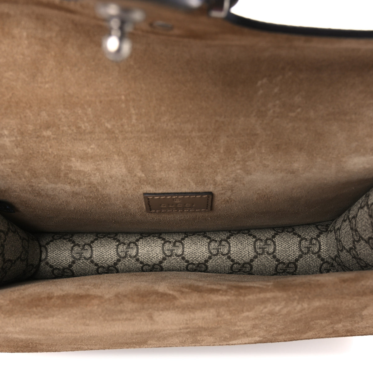 Gucci GG Supreme Monogram Suede Crystal Small Dionysus Shoulder Bag Beige Ebony Taupe 5 of 10
