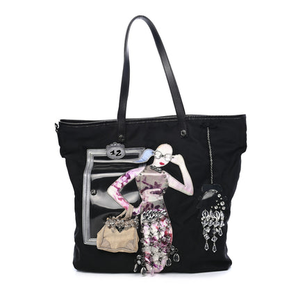 Prada Tessuto Nylon Embroidered Crystal Bead Tote Black 1 of 8