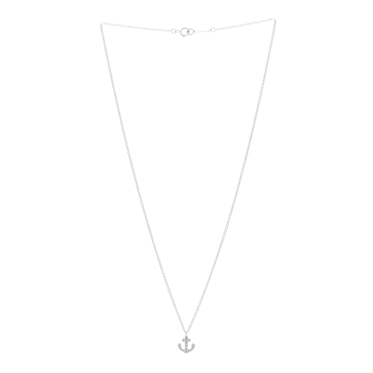 18K White Gold Diamond Mini Metro Anchor Pendant Necklace