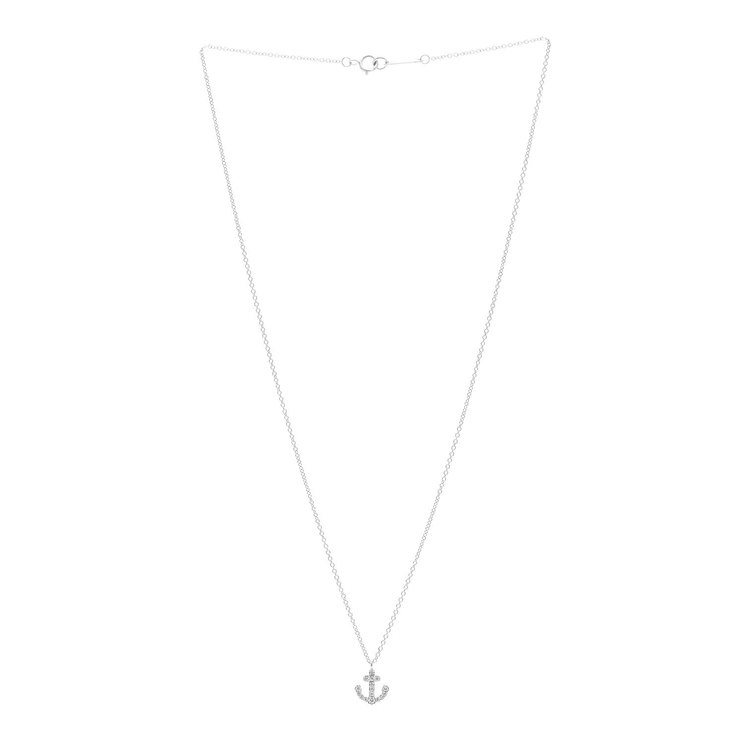 Tiffany 18K White Gold Diamond Mini Metro Anchor Pendant Necklace 3 of 4