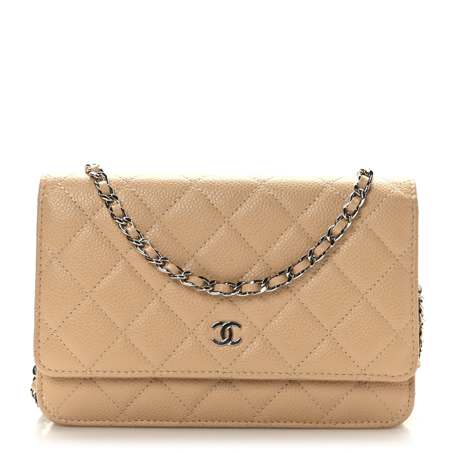 Caviar Quilted Wallet On Chain WOC Beige