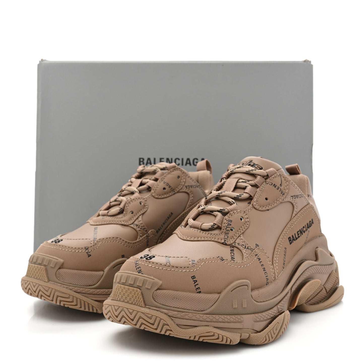 Technical Fabric Allover Logo Womens Triple S Sneakers 38 Dark Beige
