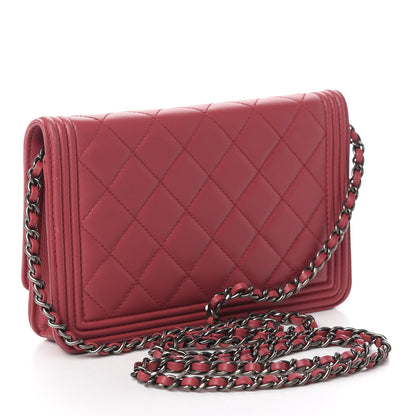 Chanel Lambskin Quilted Boy Wallet On Chain WOC Red 2 of 13