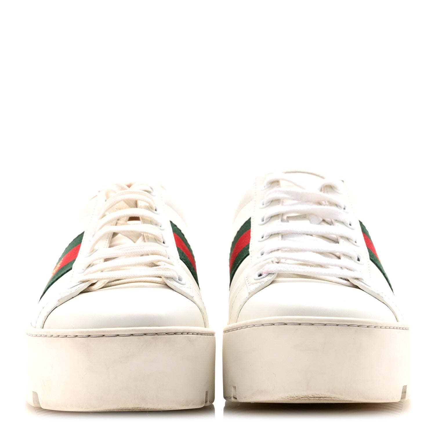 Gucci Calfskin Web Bee Embroidered Womens Ace Platform Sneakers 38.5 White 3 of 9