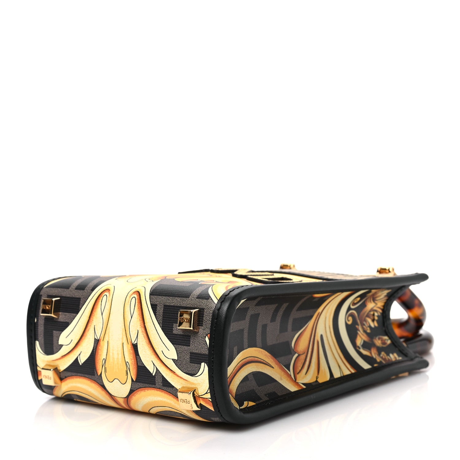 Fendi X VERSACE Vitello King Catalan Mirror Plexiglass Fendace FF Baroque Logo Mini Fendi Sunshine Shopper Tote Black Gold 7 of 7
