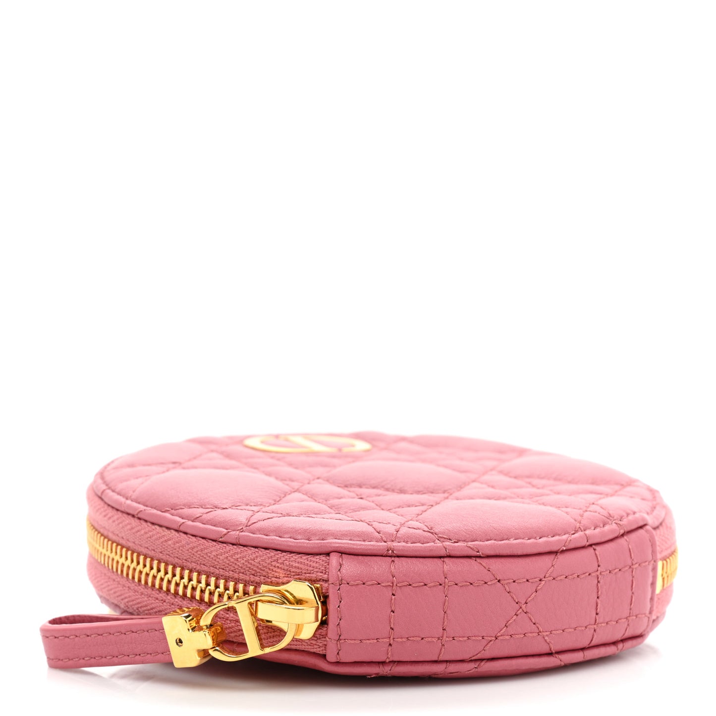 Calfskin Cannage Round Caro Pouch Pink Yarrow