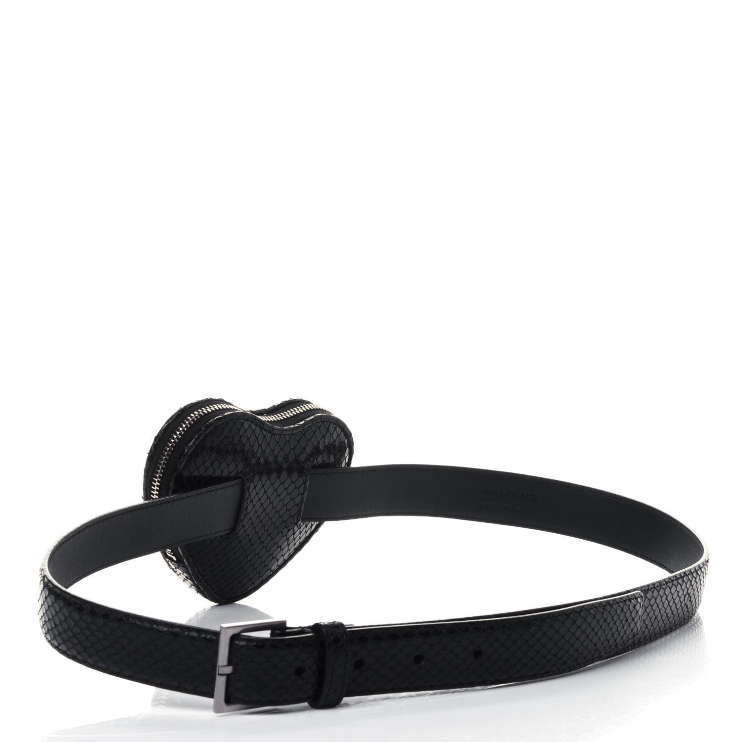 Saint Laurent Calfskin Snakeskin Embossed Love Heart Belt Bag 90 36 Black 2 of 5