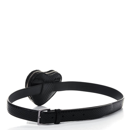 Saint Laurent Calfskin Snakeskin Embossed Love Heart Belt Bag 90 36 Black 2 of 5