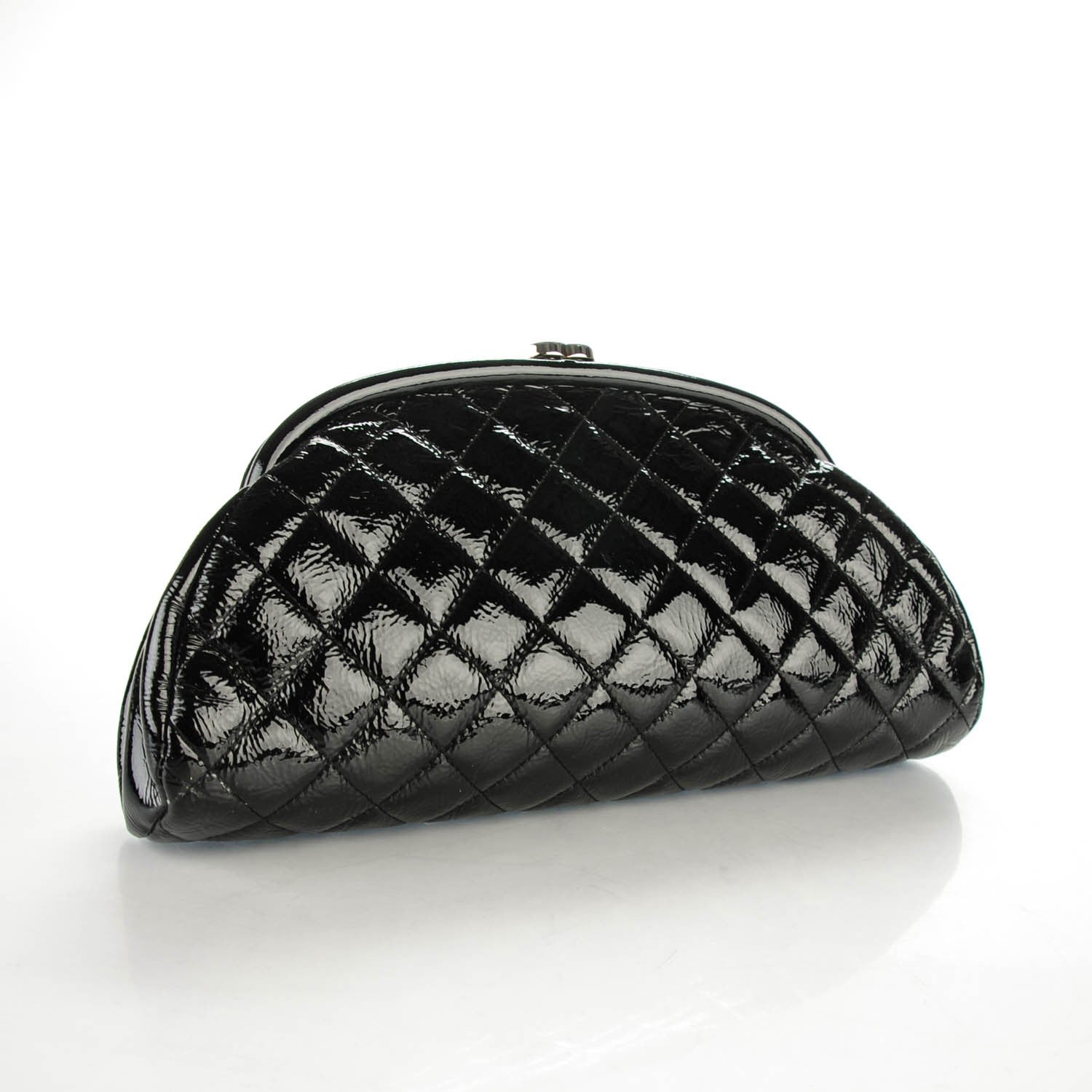 Chanel Distressed Patent Quilted Timeless Clutch Black 3 of 7